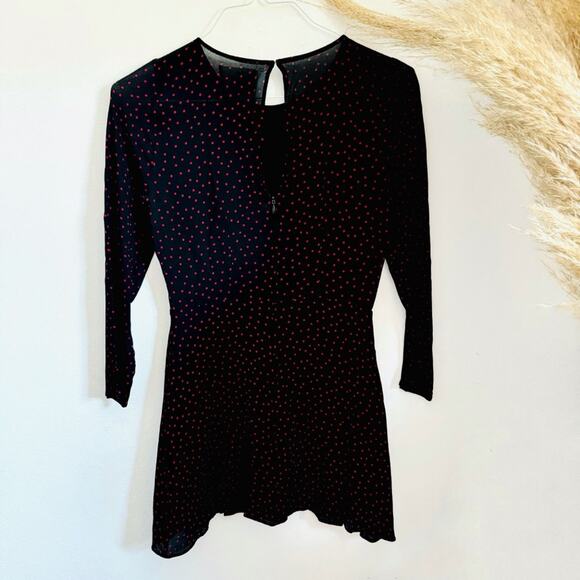 REFORMATION Black Red Mayra Polka Dot Long Sleeve LBD Party Retro Mini Dress 10 - Picture 9 of 13